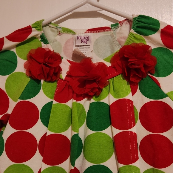 Mallory May all dotted up for Christmas Size 7 Top w front kangaroo pocket, vgc - Picture 2 of 8